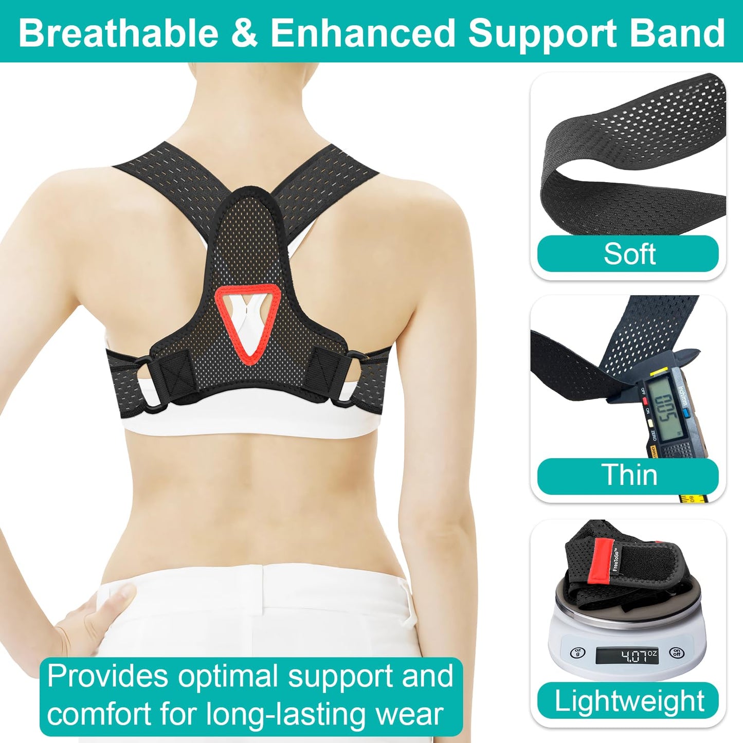 Breathable Posture Corrector for Women Men - Lightweight and Soft Upper Back Brace for Pain Relief from Shoulder, Neck, Clavicle/Upper Spine Straightener Support for Hunchback Bad Posture Under Clothes
