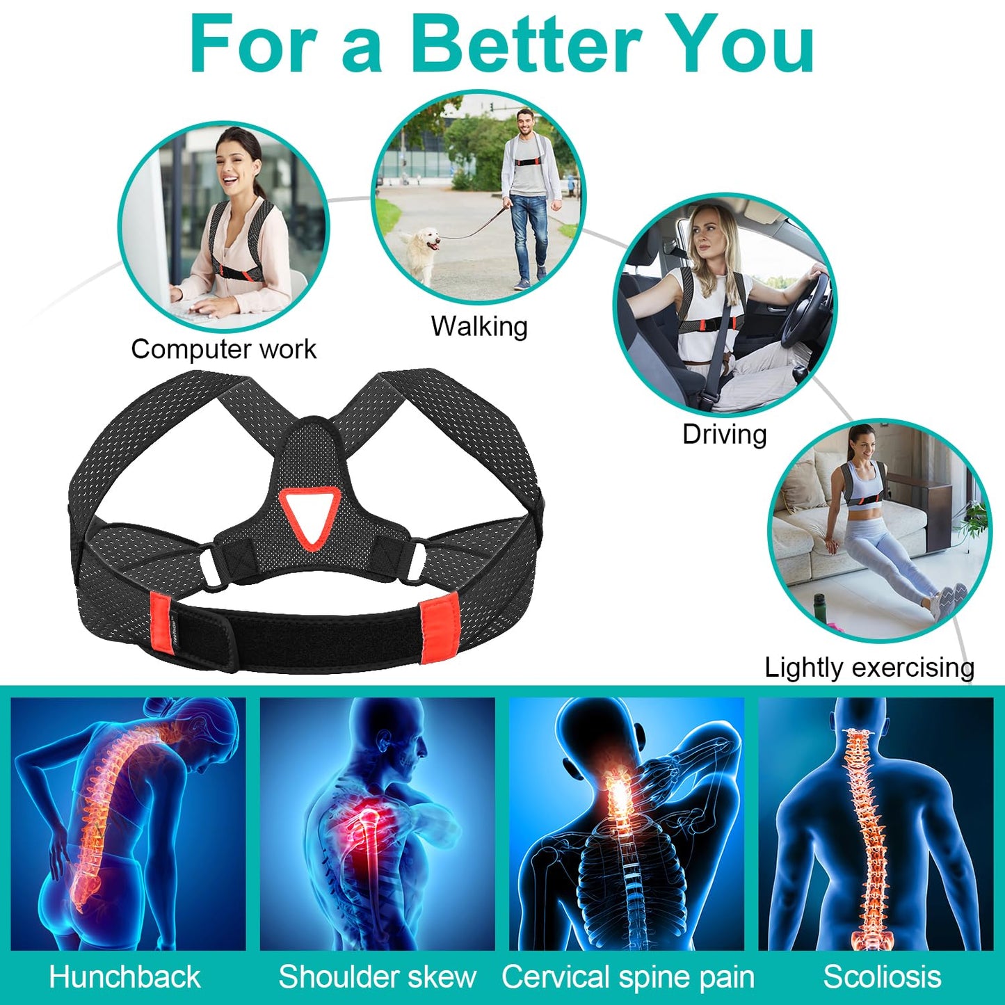 Breathable Posture Corrector for Women Men - Lightweight and Soft Upper Back Brace for Pain Relief from Shoulder, Neck, Clavicle/Upper Spine Straightener Support for Hunchback Bad Posture Under Clothes