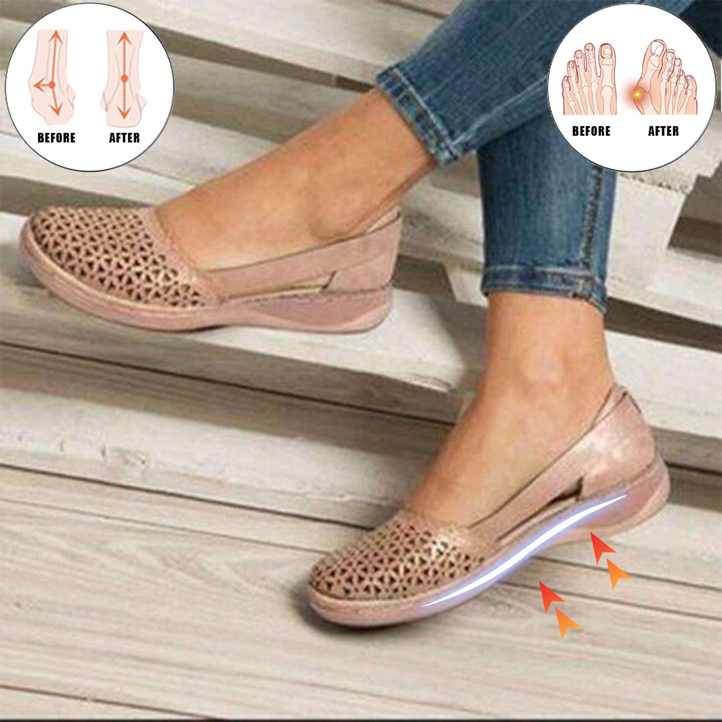 Loafers In Breathable Leather Comfortable Orthopedic Sandals Arch Support-Bunion